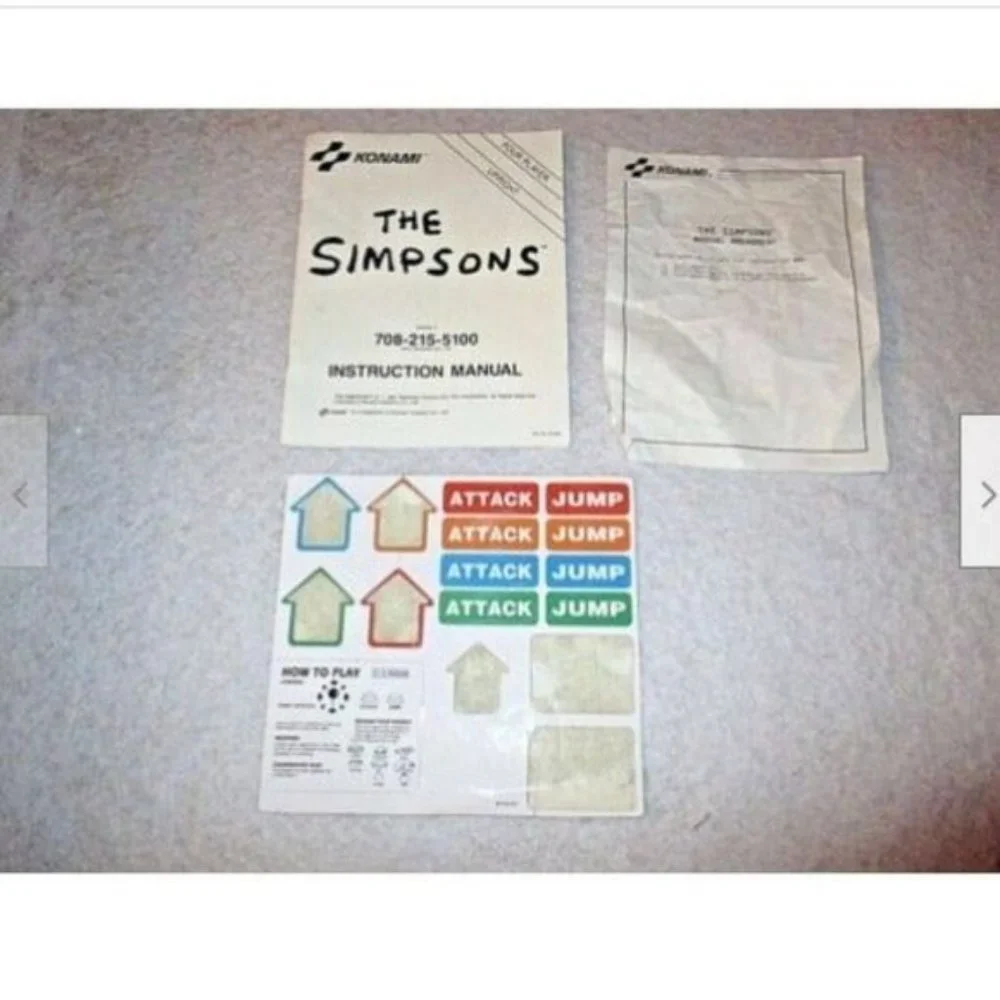 Vintage Simpson ARCADE Game Instruction Manual Booklet 1991 Limited Edition
